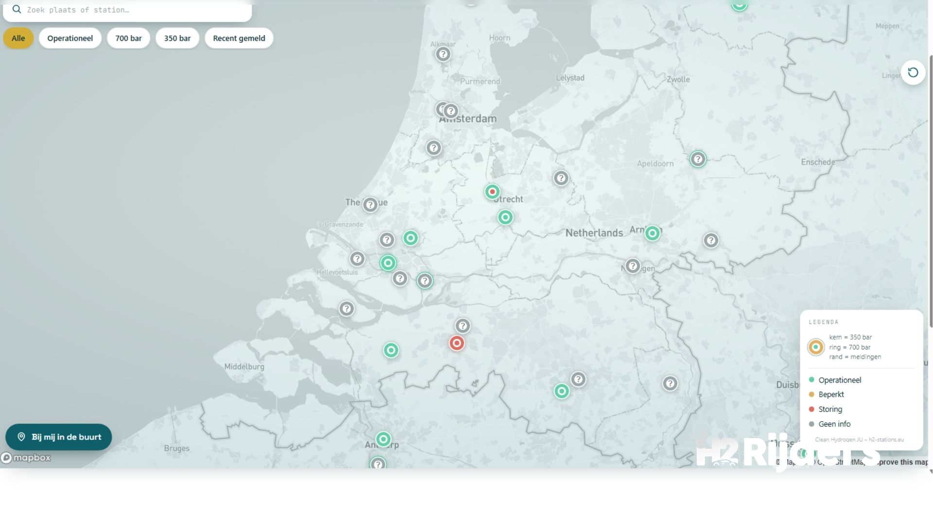 Nieuw op de netwerkkaart van H2 Rijders: status van 350 en 700 bar in één oogopslag